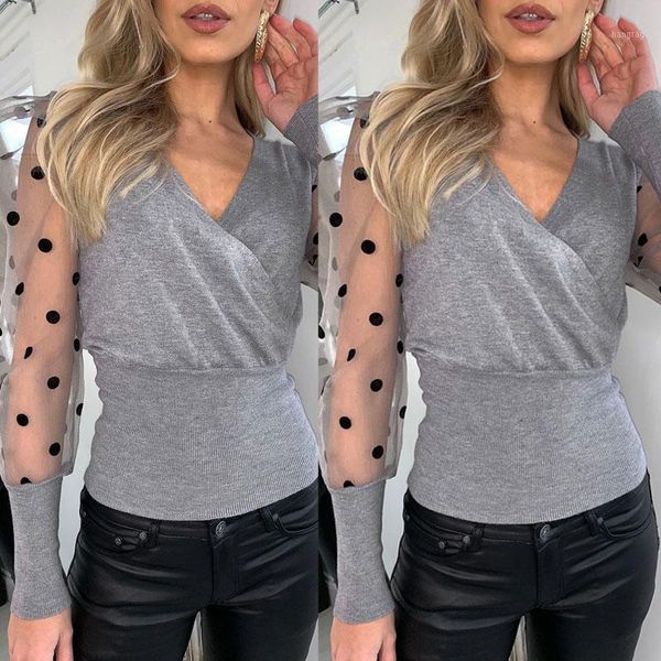 fashion women sheer mesh puff sleve blouses shirts 2020 women elegant slim polka dots patchwork knitted wrap v-neck shirts1, White
fashion women sheer mesh puff sleve blouses shirts 2020 women elegant slim polka dots patchwork knitted wrap v-neck shirts1, White