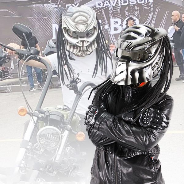 new unique high-end craft predator motorcycle helmet full face iron soldier man led light stripe helmet with braids
new unique high-end craft predator motorcycle helmet full face iron soldier man led light stripe helmet with braids