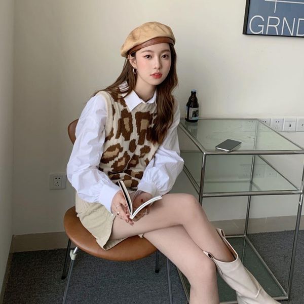 new v-neck vest leopard print waistcoat vest knit sweater round pullover sweater fashion vests waistcoat women, Black;white
new v-neck vest leopard print waistcoat vest knit sweater round pullover sweater fashion vests waistcoat women, Black;white