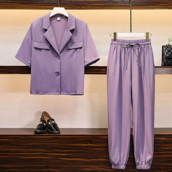 women's suits & blazers 4xl casual fashion suit women's short sleeve two-piece set plus size summer blazer +harem pants elastic wa, White;black
women's suits & blazers 4xl casual fashion suit women's short sleeve two-piece set plus size summer blazer +harem pants elastic wa, White;black