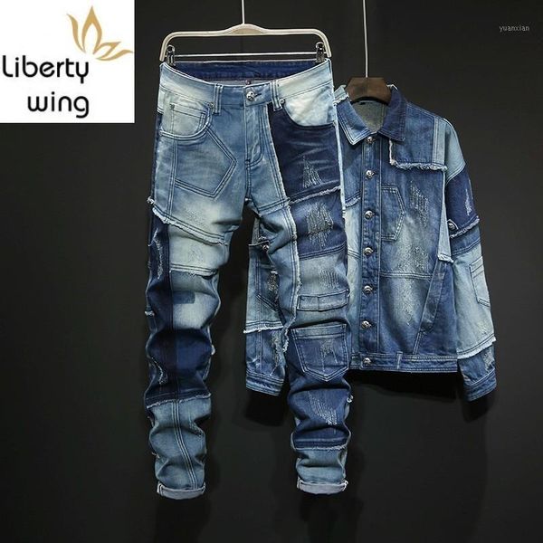 personality mixed colors spliced autumn winter mens loose denim 2pcs sets long sleeve single breasted jackets full length pants1, Gray
personality mixed colors spliced autumn winter mens loose denim 2pcs sets long sleeve single breasted jackets full length pants1, Gray