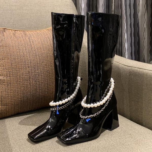 женщины boots копыто высокие каблуки бисероплетение цепи площади toe лучшее качество колено высокие сапоги ботинки обувь, Black
женщины boots копыто высокие каблуки бисероплетение цепи площади toe лучшее качество колено высокие сапоги ботинки обувь, Black