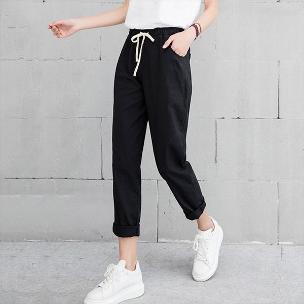 new women casual harajuku spring autumn big size long trousers solid elastic waist cotton linen pants ankle length haren pants, Black;white
new women casual harajuku spring autumn big size long trousers solid elastic waist cotton linen pants ankle length haren pants, Black;white