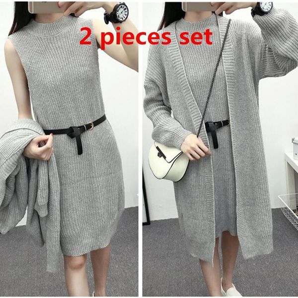 wholesale- korean women sweater 2 piece set autumn winter clothing set knitted sweater dress long sleeve loose casual cardigan sweater set1, White;black
wholesale- korean women sweater 2 piece set autumn winter clothing set knitted sweater dress long sleeve loose casual cardigan sweater set1, White;black