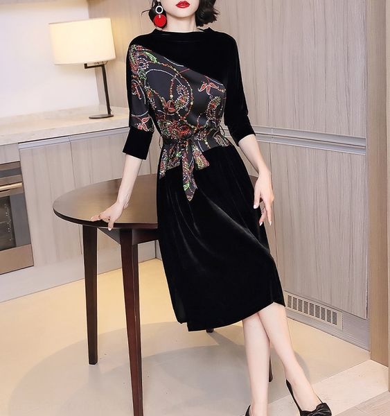 3d31m velvet autumn dress 2020 new women's small design sense print splicing sleeve collar bat stand dress black skirt d7o3g, Black;gray
3d31m velvet autumn dress 2020 new women's small design sense print splicing sleeve collar bat stand dress black skirt d7o3g, Black;gray