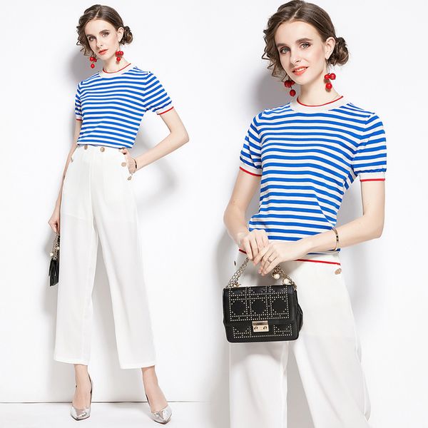 spring fall 2pcs women ladies sets knitted vintage striped print crew neck short sleeve shirt blouse sweater pants tracksuits outfits, White
spring fall 2pcs women ladies sets knitted vintage striped print crew neck short sleeve shirt blouse sweater pants tracksuits outfits, White