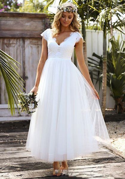 summer 1950s' tea length a-line wedding dress lace tulle modest cap sleeve v-neck bohemian beach garden bridal gowns 2019 vestido de no, White
summer 1950s' tea length a-line wedding dress lace tulle modest cap sleeve v-neck bohemian beach garden bridal gowns 2019 vestido de no, White