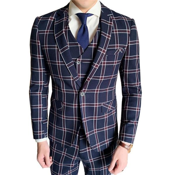 men's suits & blazers plaid suit set temperament slim three-piece british style gentleman party dress (blazer+ vest + pants), White;black
men's suits & blazers plaid suit set temperament slim three-piece british style gentleman party dress (blazer+ vest + pants), White;black