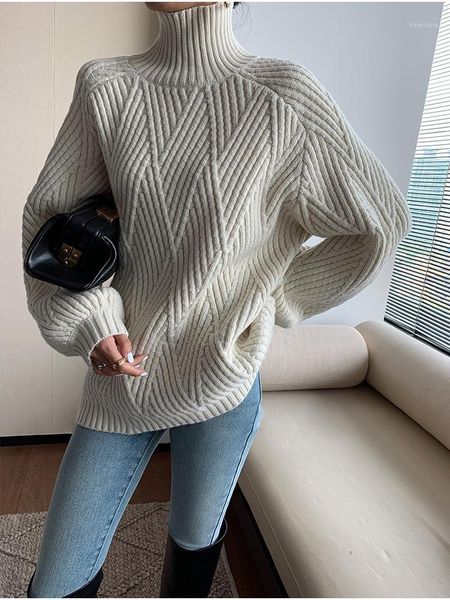 sweater women 2021 new winter oversize cashmere high neck thick knitted pullover solid color plus size warmth, White;black 
sweater women 2021 new winter oversize cashmere high neck thick knitted pullover solid color plus size warmth, White;black