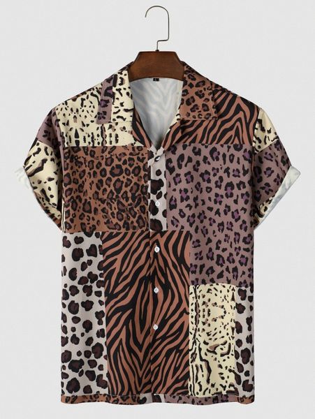 men leopard print shirt g37t#, White;black 
men leopard print shirt g37t#, White;black