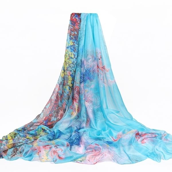 190*140cm summer print silk scarf oversized chiffon scarf women beach pareo cover up wrap sarong sunscreen long cape female t200609, Blue;gray
190*140cm summer print silk scarf oversized chiffon scarf women beach pareo cover up wrap sarong sunscreen long cape female t200609, Blue;gray