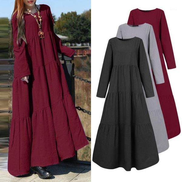 zanzea autumn women's elegant ruffle dresses casual full sleeves long maxi robe ladies solid round neck vestidos oversized 5xl1, Black;gray
zanzea autumn women's elegant ruffle dresses casual full sleeves long maxi robe ladies solid round neck vestidos oversized 5xl1, Black;gray