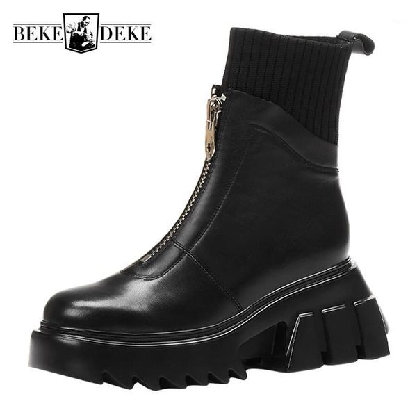 boots winter biker ankle women punk style front zipper wedges platform shoes street genuine leather high heel sock female1, Black
boots winter biker ankle women punk style front zipper wedges platform shoes street genuine leather high heel sock female1, Black