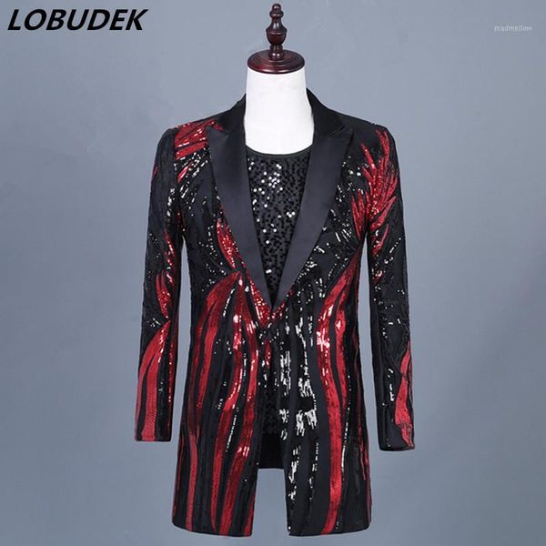 men's suits & blazers fashion red black sequins long coat men's formal suit jackets evening party stage performance singer, White;black
men's suits & blazers fashion red black sequins long coat men's formal suit jackets evening party stage performance singer, White;black