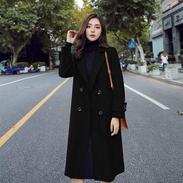 women 2021 autumn winter new casual korean style woolen coat female loose long wool coat ladies full sleeve v-neck outwear y166, Black
women 2021 autumn winter new casual korean style woolen coat female loose long wool coat ladies full sleeve v-neck outwear y166, Black