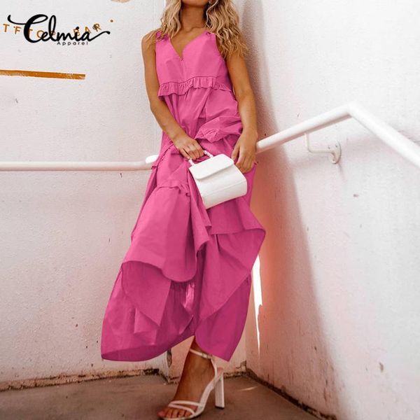 casual dresses celmia 2021 summer women's sleeveless dress v-neck long maxi sundress loose solid ruffles party vestidos plus size1, Black;gray
casual dresses celmia 2021 summer women's sleeveless dress v-neck long maxi sundress loose solid ruffles party vestidos plus size1, Black;gray