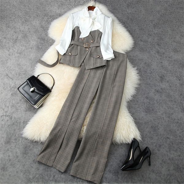 european and american women's wear 2020 winter new style bow with seven-point sleeves and plaid coat trousers fashion suits, White
european and american women's wear 2020 winter new style bow with seven-point sleeves and plaid coat trousers fashion suits, White