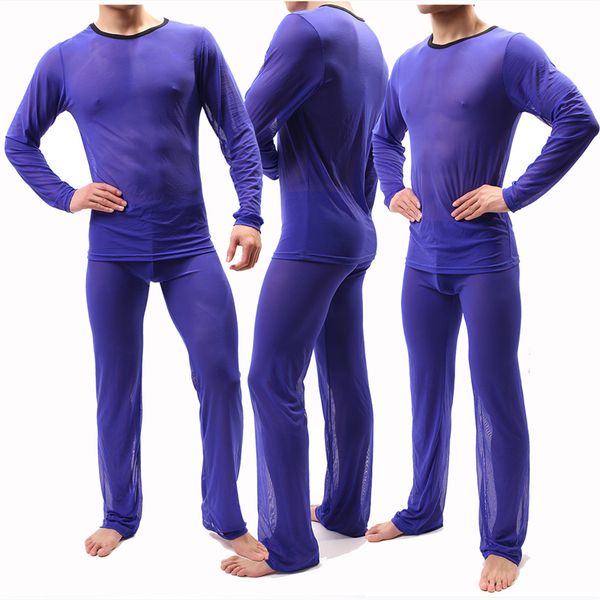 men sleepwear home clothes transparent pajama set thin long sleeved nightwear, Black;brown
men sleepwear home clothes transparent pajama set thin long sleeved nightwear, Black;brown