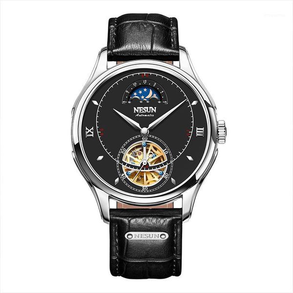 nesun original men's watch fashion leather automatic mechanical watch hollow moon phase waterproof montre homme1, Slivery;brown
nesun original men's watch fashion leather automatic mechanical watch hollow moon phase waterproof montre homme1, Slivery;brown