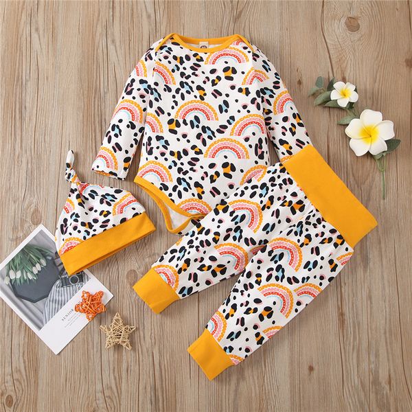 0-24 months baby boys girls autumn leopard rainbow sets outfits cute long sleeve romper + pants + knot hat 3pcs suits 1021, White
0-24 months baby boys girls autumn leopard rainbow sets outfits cute long sleeve romper + pants + knot hat 3pcs suits 1021, White