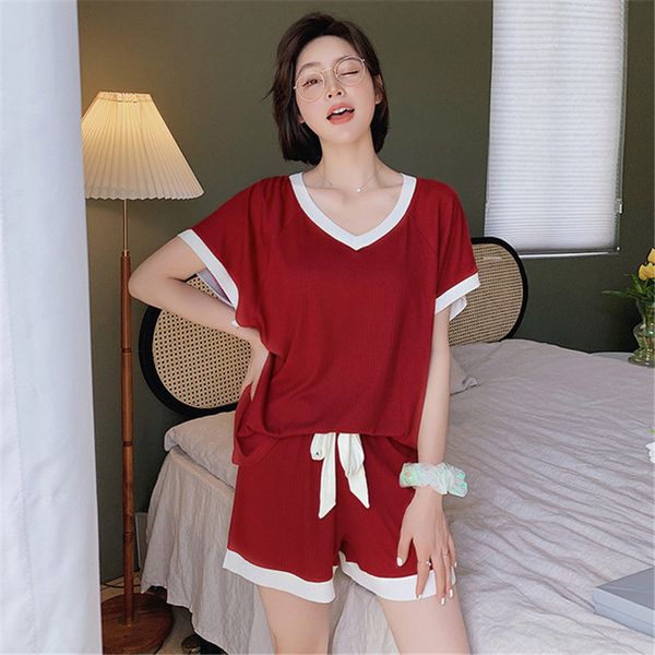 bat sleeves plus size summer women pajamas two piece sets cotton home suit korean loose comfortable pajama femme loungewear set, Black;pink
bat sleeves plus size summer women pajamas two piece sets cotton home suit korean loose comfortable pajama femme loungewear set, Black;pink