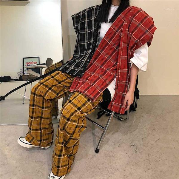 women's pants & capris 2021 summer plaid female ins tide korean loose thin straight women casual drape wide-leg couple long1, Black;white
women's pants & capris 2021 summer plaid female ins tide korean loose thin straight women casual drape wide-leg couple long1, Black;white