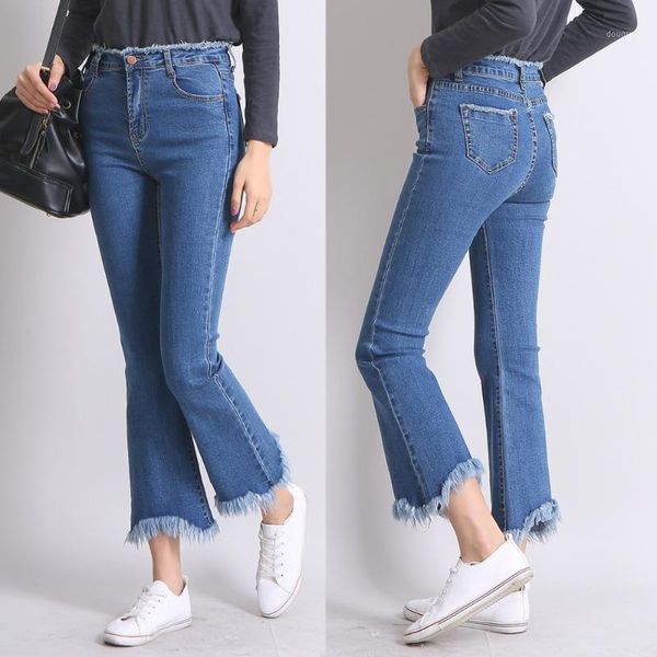 2020 autumn new design jeans high waist ankle-length denim tassel flare pants plus size women femme pocket trousers1, Blue
2020 autumn new design jeans high waist ankle-length denim tassel flare pants plus size women femme pocket trousers1, Blue