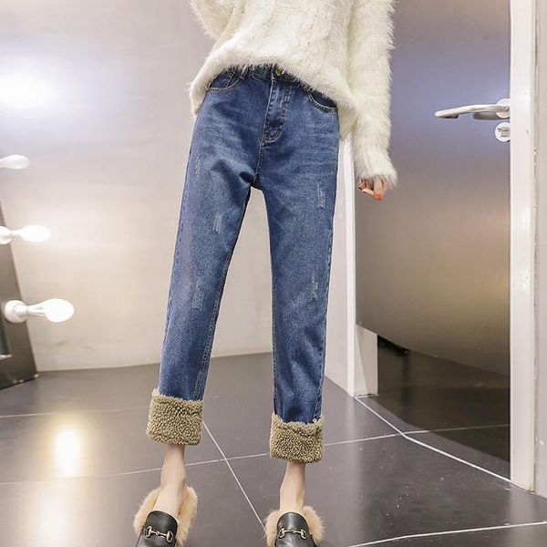 women's jeans limiguyue winter warm chic women high waisted loose lamb cropped long denim pants cut out trouser pantalon plus size k069, Blue
women's jeans limiguyue winter warm chic women high waisted loose lamb cropped long denim pants cut out trouser pantalon plus size k069, Blue