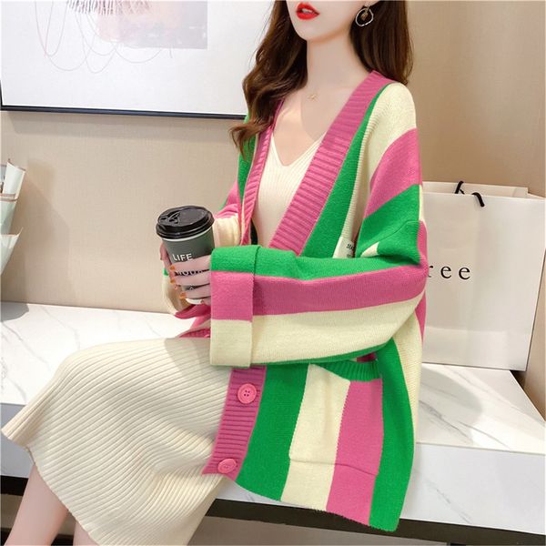 color contrast stripe 2020 new women's wear early autumn knitted cardigan women wear fashion coat coat, yn3xl, White;black
color contrast stripe 2020 new women's wear early autumn knitted cardigan women wear fashion coat coat, yn3xl, White;black