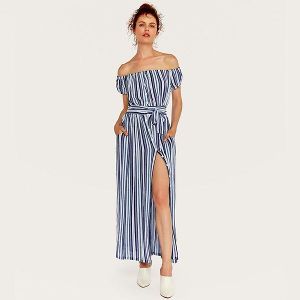 women strapless collar striped maxi dress bow tie office lady style summer autumn blue party dress for female jh751, Black;gray
women strapless collar striped maxi dress bow tie office lady style summer autumn blue party dress for female jh751, Black;gray