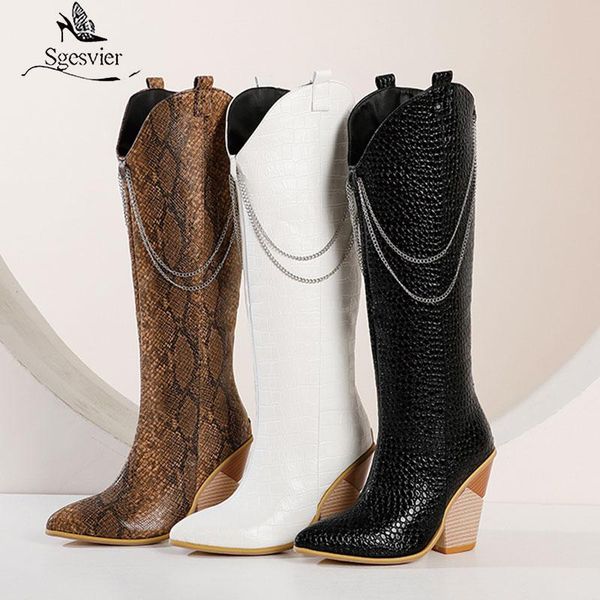 sgesvier 2020 winter white black western cowboy high heel knee high boots chains wedges shoes for women long boots snake print
sgesvier 2020 winter white black western cowboy high heel knee high boots chains wedges shoes for women long boots snake print