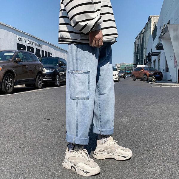 men's jeans 2021 fashion tooling trendy brand loose straight autumn and winter korean style wild wide-leg casual trousers, Blue
men's jeans 2021 fashion tooling trendy brand loose straight autumn and winter korean style wild wide-leg casual trousers, Blue