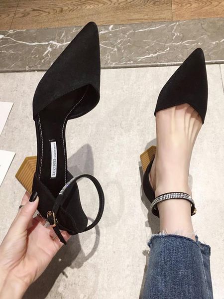 dress shoes spring 2021 women's shallow mouth fairy wind suede single-pointed pointed net red wild thick heel buckle high heels, Black
dress shoes spring 2021 women's shallow mouth fairy wind suede single-pointed pointed net red wild thick heel buckle high heels, Black