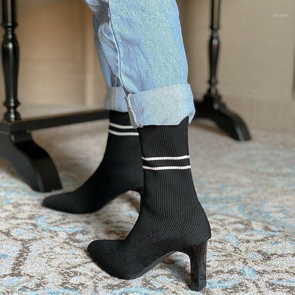 knitting stretch pointed toe high heel ankle boots for women sock boots shoes 2021 women's autumn short booties female1, Black
knitting stretch pointed toe high heel ankle boots for women sock boots shoes 2021 women's autumn short booties female1, Black