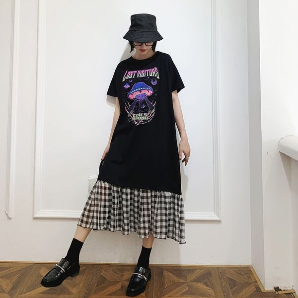 south korea east gate women's summer 2020 t-shirt dress new loose t-shirt skirt with black and white check fake two piece short sleeve, Black;gray
south korea east gate women's summer 2020 t-shirt dress new loose t-shirt skirt with black and white check fake two piece short sleeve, Black;gray
