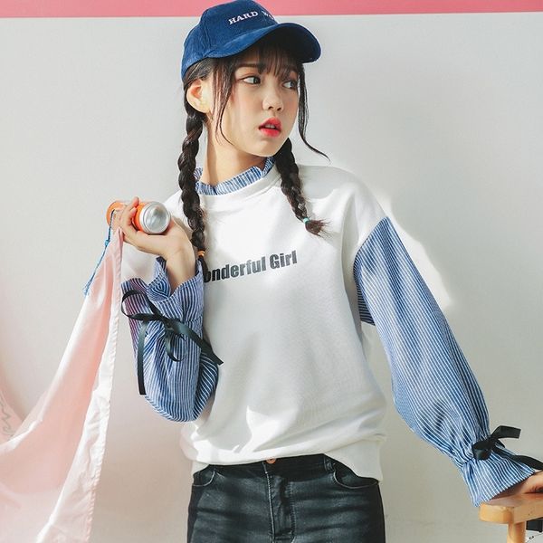 noqpa new autumn s korean style versatile stand collar splicing letter stripe flared sweater sleeve sweater sjpdw female students for, White
noqpa new autumn s korean style versatile stand collar splicing letter stripe flared sweater sleeve sweater sjpdw female students for, White