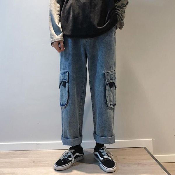 men's jeans fashion washed retro straight man streetwear loose hip hop multi-pocket denim trousers mens pants w1607, Blue
men's jeans fashion washed retro straight man streetwear loose hip hop multi-pocket denim trousers mens pants w1607, Blue