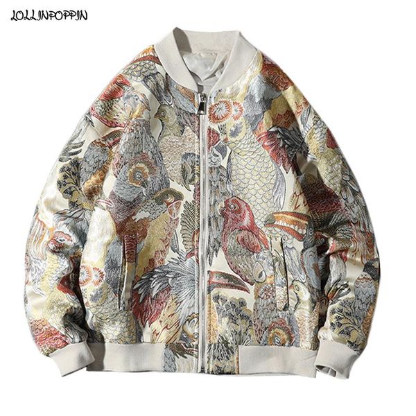 men's jackets streetwear japan style parrot embroidery men baseball bomber jacket stand collar 2021 zip up coat male outerwear, Black;brown
men's jackets streetwear japan style parrot embroidery men baseball bomber jacket stand collar 2021 zip up coat male outerwear, Black;brown