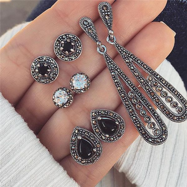 modyle vintage water drop crystal earrings set for woman black stone antique silver color geometric round stud earrings jewelry, Golden;silver
modyle vintage water drop crystal earrings set for woman black stone antique silver color geometric round stud earrings jewelry, Golden;silver