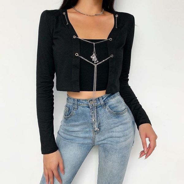 black women short blouse chains v neck goth long sleeve blouses summer punk cool open stitch eyelet metal 2020 lady1, White
black women short blouse chains v neck goth long sleeve blouses summer punk cool open stitch eyelet metal 2020 lady1, White