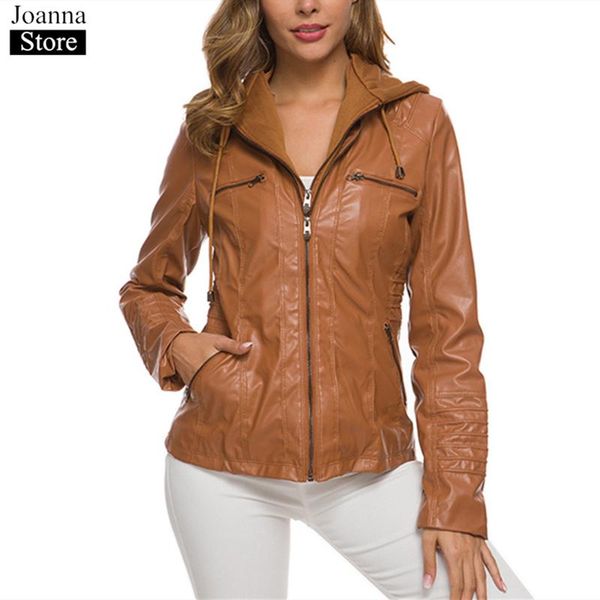 spring short removable hooded pu jacket women long sleeve zipper slim motorcycle leather coats ladies black plus size streetwear
spring short removable hooded pu jacket women long sleeve zipper slim motorcycle leather coats ladies black plus size streetwear