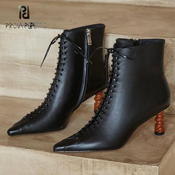 boots prova perfetto 2021autumn winter special-shaped heel cross lace fashion women's leather pointed ankle high, Black
boots prova perfetto 2021autumn winter special-shaped heel cross lace fashion women's leather pointed ankle high, Black