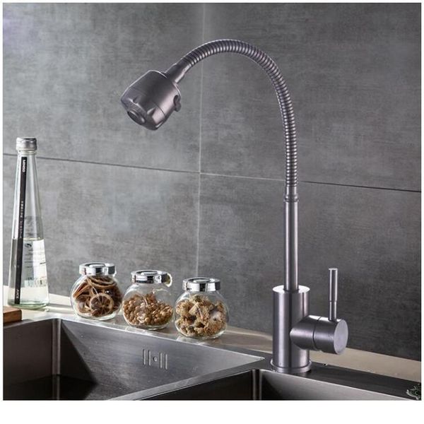 sus 304 kitchen sink faucet single handle cold and water mixing taps brushed stainless steel flexible shower kitche jllybs 
sus 304 kitchen sink faucet single handle cold and water mixing taps brushed stainless steel flexible shower kitche jllybs
