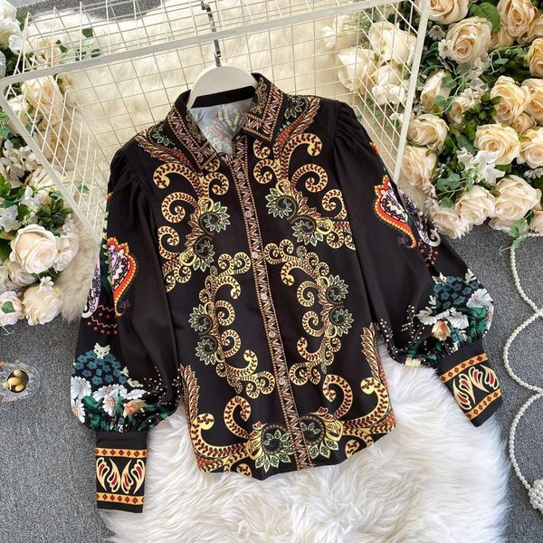 women's royal style prints autumn retro lantern sleeve blouse chic ladies shirt1, White
women's royal style prints autumn retro lantern sleeve blouse chic ladies shirt1, White