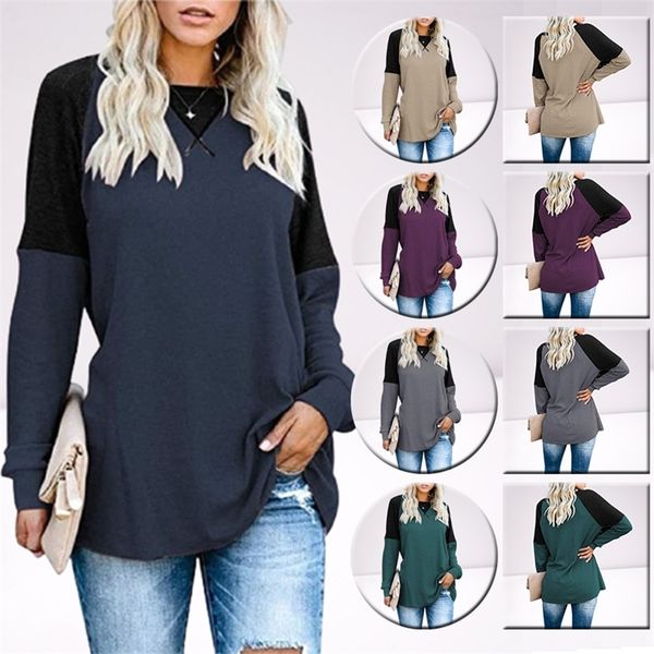 winter autumn patchwork o neck solid color #039;s fashion casual loose plus size tees tunic t shirt long sleeved pullovers 220312, White 
winter autumn patchwork o neck solid color #039;s fashion casual loose plus size tees tunic t shirt long sleeved pullovers 220312, White