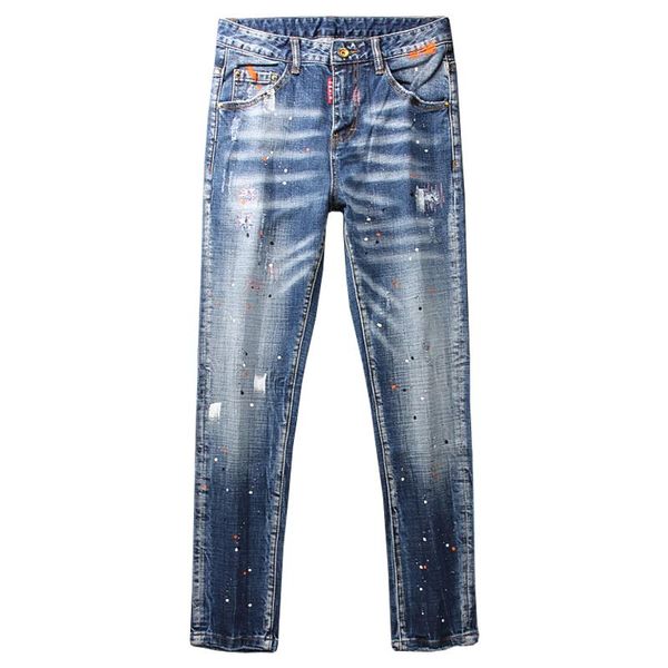 italian style fashion men jeans blue elastic slim fit ripped trousers vintage designer painted streetwear hip hop denim pants
italian style fashion men jeans blue elastic slim fit ripped trousers vintage designer painted streetwear hip hop denim pants