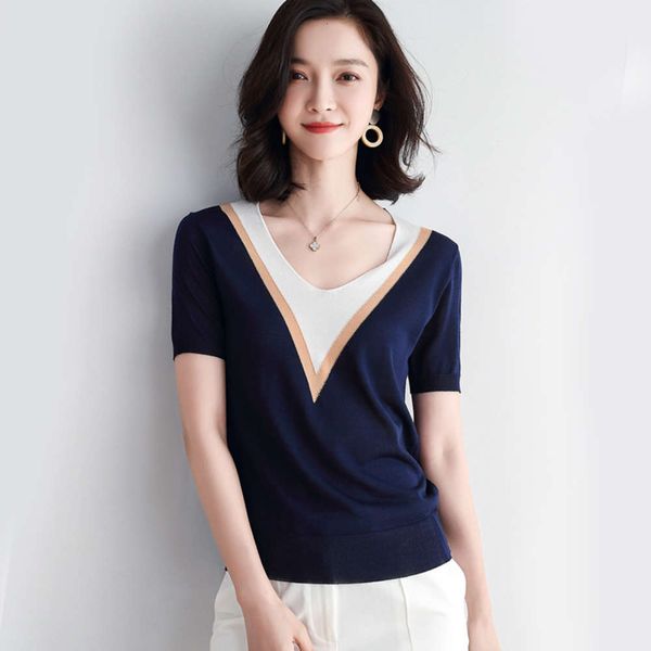 2020 summer new v-neck t-shirt women's short sleeve pullover fashion color contrast, White;black
2020 summer new v-neck t-shirt women's short sleeve pullover fashion color contrast, White;black