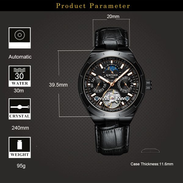 kinyued classic mens watches automatic mechanical watch tourbillon clock genuine leather waterproof military retro wristwatch, Slivery;brown
kinyued classic mens watches automatic mechanical watch tourbillon clock genuine leather waterproof military retro wristwatch, Slivery;brown