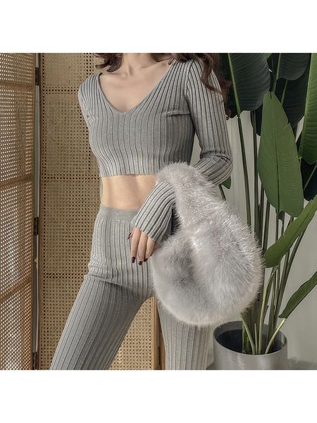 2021 autumn tight clothes thin 3 colours suit knitting two girls'ensemble long v neck harvest upper elastic trousers high loungewear gh, Black;gray
2021 autumn tight clothes thin 3 colours suit knitting two girls'ensemble long v neck harvest upper elastic trousers high loungewear gh, Black;gray