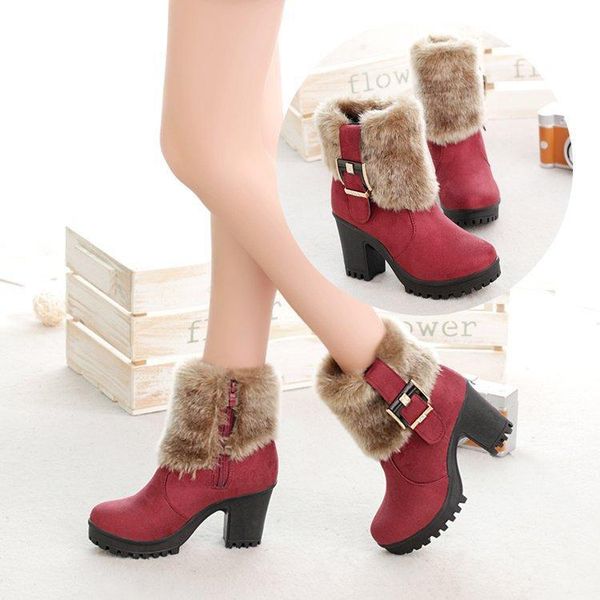 2020 winter new fur buckle plus velvet short boots women round toe thick heel martin boots fashion thick heels q12-13, Black
2020 winter new fur buckle plus velvet short boots women round toe thick heel martin boots fashion thick heels q12-13, Black